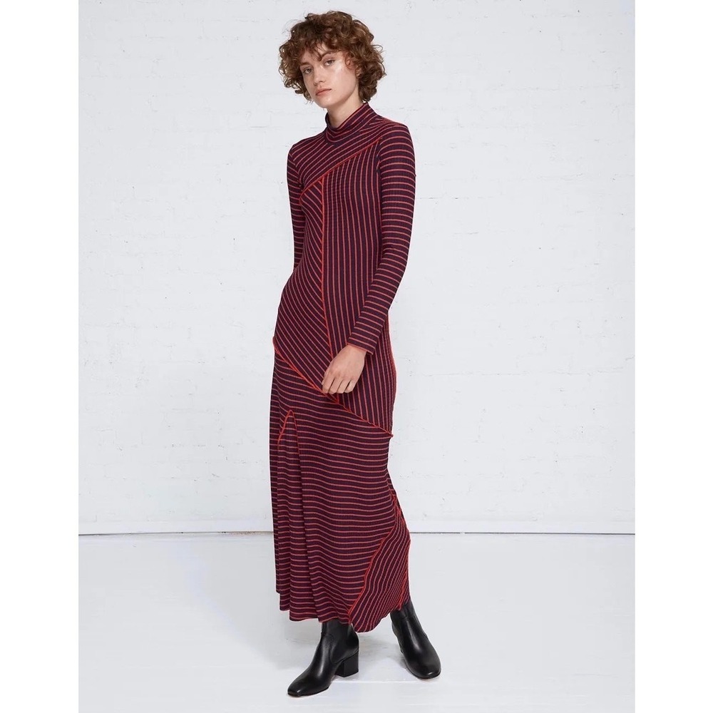 Rachel Comey Toppa Dress XS Knit Stripe Turtleneck Midi Red Black Runway Capsule